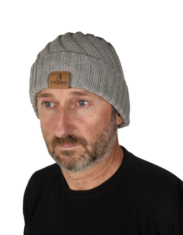 Grijze Ename muts van 100% katoen met lederen logo patch, unisex en one size.